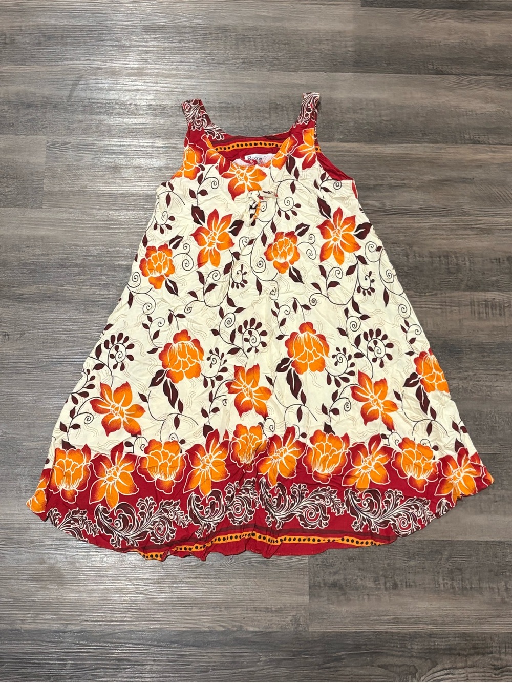 Floral Cream and Orange Sundress - Sleeveless Summer Dress